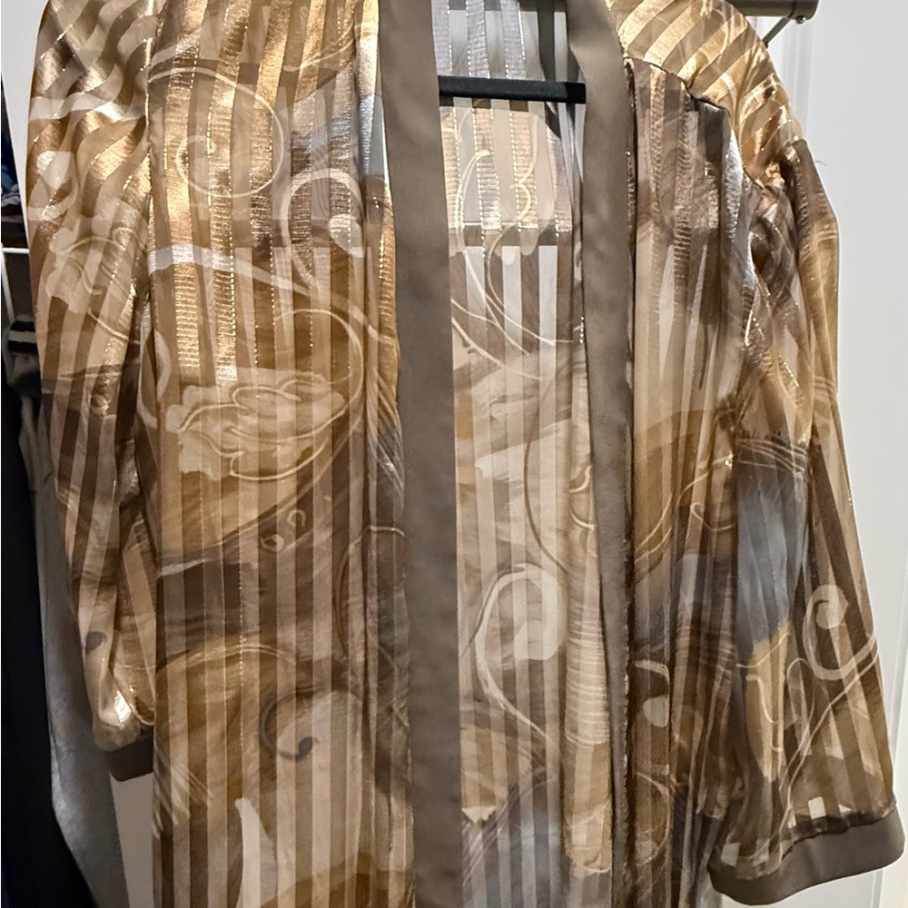 Sheer Striped Kimono Jacket in Brown and Taupe